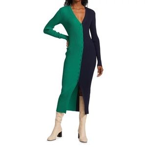Staud Shoko Colorblock Sweater Dress, Green and Navy, XS